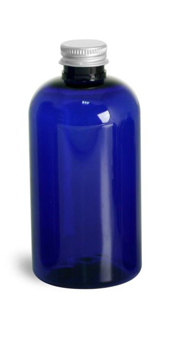 8 oz Blue PET Round Bottles w/ Lined Aluminum Caps