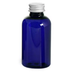 1 oz Blue PET Round Bottles w/ Lined Aluminum Caps