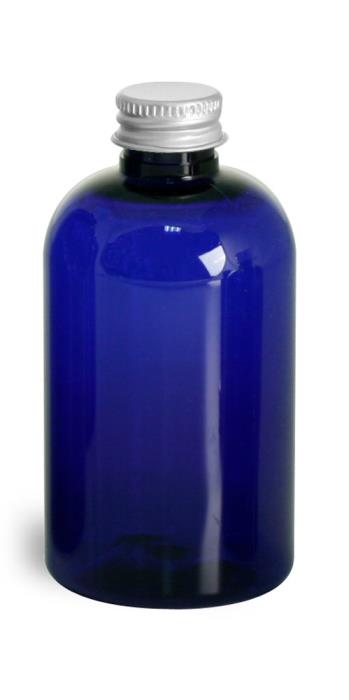 4 oz Blue PET Round Bottles w/ Lined Aluminum Caps