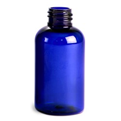 2 oz Blue PET Boston Round Bottles (Bulk), Caps NOT Included