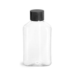 4 oz Clear PET Oblong Bottles w/ Black Ribbed Screw Caps