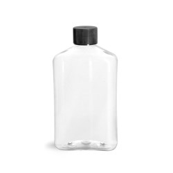 8 oz Clear PET Oblong Bottles w/ Black Ribbed Screw Caps