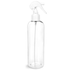 16 oz Clear PET Cosmo Round w/ White Mini Trigger Sprayers