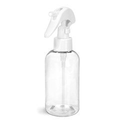 8 oz Clear PET Round Bottles w/ White Mini Trigger Sprayers