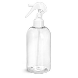 16 oz Clear PET Round Bottles w/ White Mini Trigger Sprayers