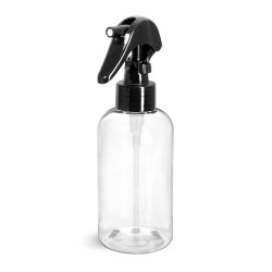 8 oz Clear PET Round Bottles w/ Black Mini Trigger Sprayers