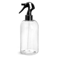 16 oz Clear PET Round Bottles w/ Black Mini Trigger Sprayers