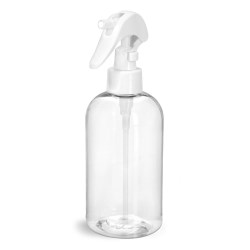 12 oz  Clear PET Boston Rounds w/ White Mini Trigger Sprayers