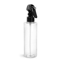 8 oz Clear PET Cylinder Bottles w/ Black Mini Trigger Sprayers