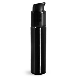 1 oz w/ Black Pumps PET Plastic Bottles, Black Slim Line Cylinder Bottles w/ Pumps or Sprayers