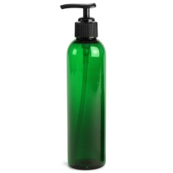 8 oz Green PET Cosmo Round Bottles w/ Black Lotion Pumps