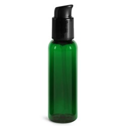 2 oz Green PET Cosmo Round Bottles w/ Black Treatment Pumps