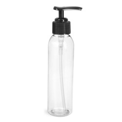 6 oz Clear Pet Cosmo Round Bottles w/ with black Lotion Pumps