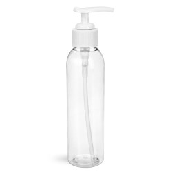 6 oz Clear Pet Cosmo Round Bottles w/ with White Lotion Pumps