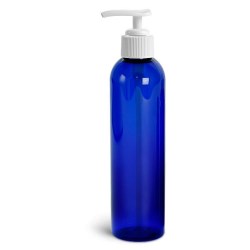 8 oz Blue PET Cosmo Round Bottles w/ Lotion Pumps