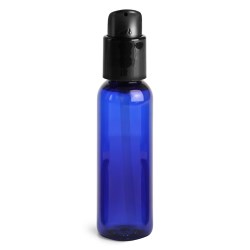 2 oz Blue PET Cosmo Round Bottles w/ Black Treatment Pumps