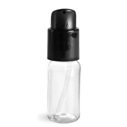 1 oz Clear PET Boston Round Bottles With Black Treatment Pumps