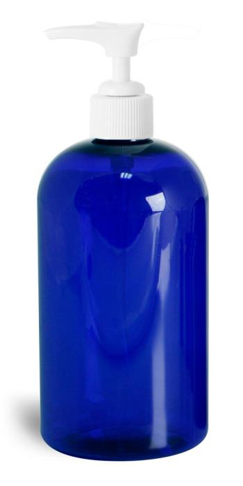 16 oz Blue PET Round Bottles w/ White Pumps