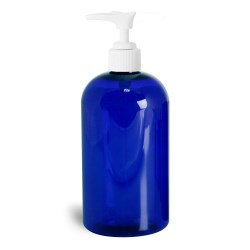 16 oz Blue PET Round Bottles w/ White Pumps