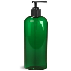 8 oz Green PET Cosmo Oval Bottles w/ Black Lotion Pumps