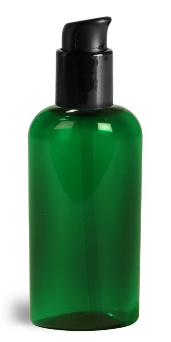 2 oz Green PET Cosmo Oval Bottles w/ Black Treatment Pumps