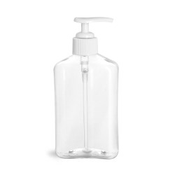 8 oz Clear PET Oblong Bottles with White Lotion Pumps