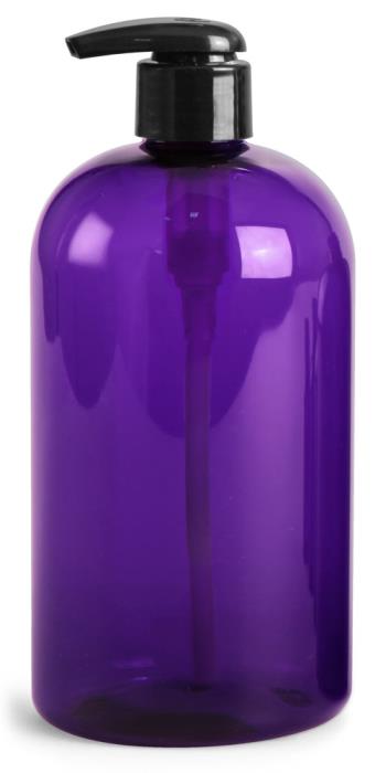 16 oz Purple PET Boston Rounds w/ Black Lotion Pumps