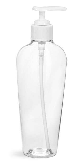 8 oz Clear PET Naples Oval Bottles w/ White Pumps