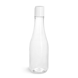 8 oz Clear PET Woozy Bottles w/ White Disc Top Caps