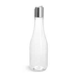 8 oz Clear PET Woozy Bottles w/ Silver Disc Top Caps