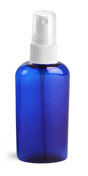 2 oz Blue PET Cosmo Ovals w/ White Fine Mist Sprayers