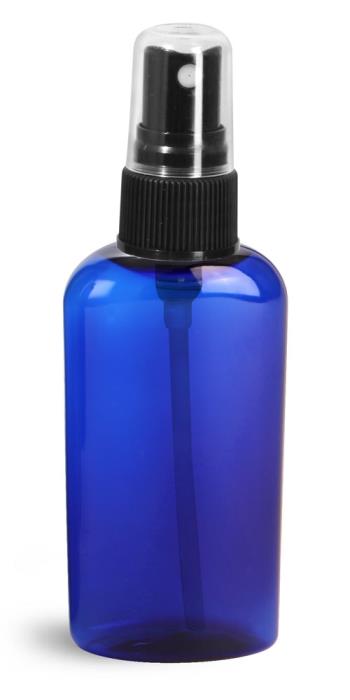 2 oz Blue PET Cosmo Ovals w/ Black Fine Mist Sprayers