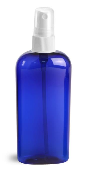 4 oz Blue PET Cosmo Ovals w/ White Fine Mist Sprayers