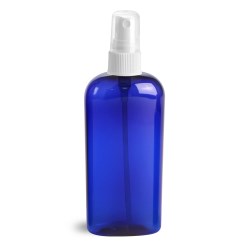 4 oz Blue PET Cosmo Ovals w/ White Fine Mist Sprayers