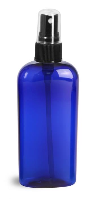 4 oz Blue PET Cosmo Ovals w/ Black Fine Mist Sprayers