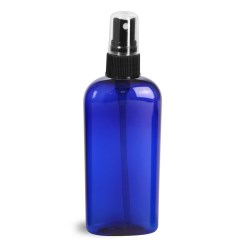 4 oz Blue PET Cosmo Ovals w/ Black Fine Mist Sprayers