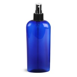 8 oz Blue PET Cosmo Ovals w/ Black Fine Mist Sprayers