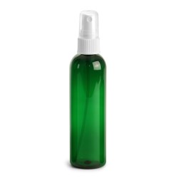 4 oz Green PET Cosmo Round Bottles w/ White Sprayers