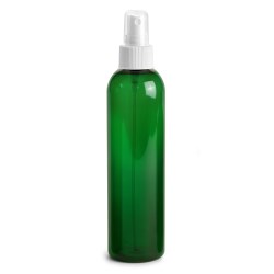 8 oz Green PET Cosmo Round Bottles w/ White Sprayers