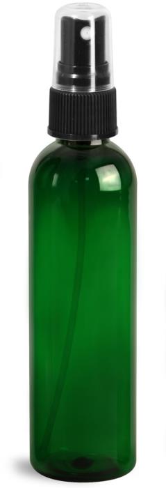 4 oz Green PET Cosmo Round Bottles w/ Black Sprayers