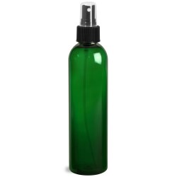 8 oz Green PET Cosmo Round Bottles w/ Black Sprayers