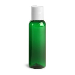 2 oz Green PET Cosmo Round Bottles w/ White Disc Top Caps