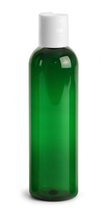 4 oz Green PET Cosmo Round Bottles w/ White Disc Top Caps