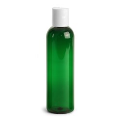 4 oz Green PET Cosmo Round Bottles w/ White Disc Top Caps