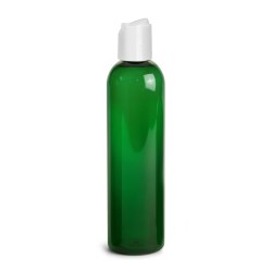 8 oz Green PET Cosmo Round Bottles w/ White Disc Top Caps