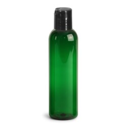 4 oz Green PET Cosmo Round Bottles w/ Black Disc Top Caps