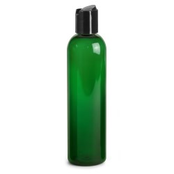 8 oz Green PET Cosmo Round Bottles w/ Black Disc Top Caps