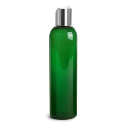 8 oz Green PET Cosmo Round Bottles w/ Silver Disc Top Caps