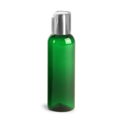 2 oz Green PET Cosmo Round Bottles w/ Silver Disc Top Caps