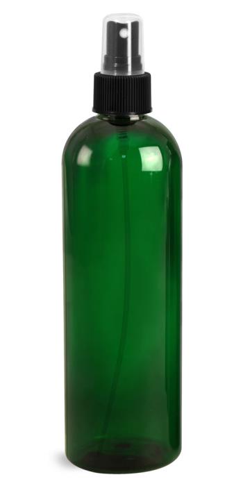 16 oz Green PET Cosmo Rounds with Black Fine Mist Sprayers